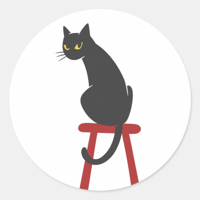 Adesivo Redondo gatinho sentado em fezes de madeira - Escolha a co (Frente)