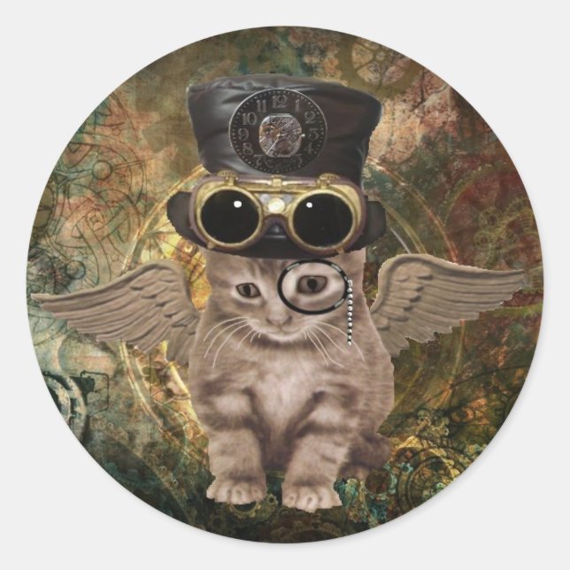Adesivo Redondo Gatinho Steampunk (Frente)