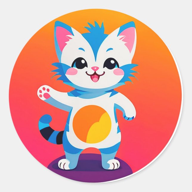 Adesivo Redondo Gatinho Tabby Feliz (Frente)