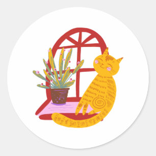 Adesivo Redondo Gatinho tão feliz, fofo e fofinho,