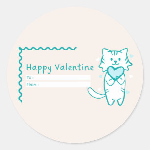 Adesivo Redondo Gatinho Teal de Namorados Feliz
