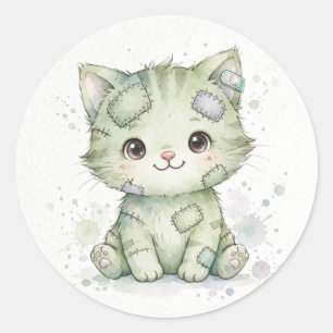 Adesivo Redondo Gatinho Zombie Fofo de Halloween