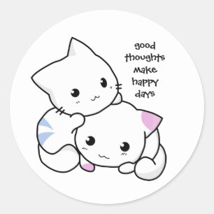 Adesivo Redondo Gatinhos, Bons Pensamentos e Dias Felizes