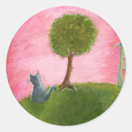 Adesivo Redondo Gatinhos Brancos Pintura Foliar Céu Rosa
