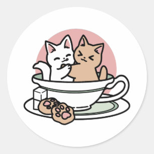 Adesivo Redondo Gatinhos cortantes em uma taça - Adorável Hora do 