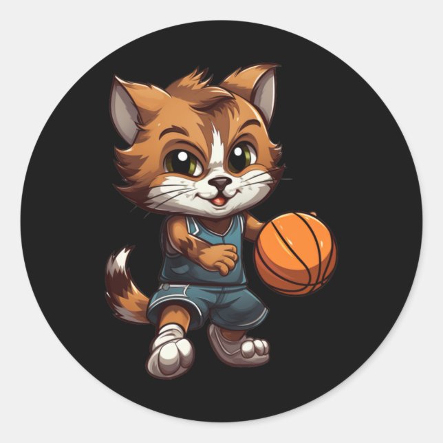Adesivo Redondo Gatinhos de basquete (Frente)