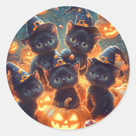 Adesivo Redondo Gatinhos de Gato Preto