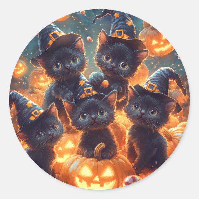 Adesivo Redondo Gatinhos de Gato Preto (Frente)