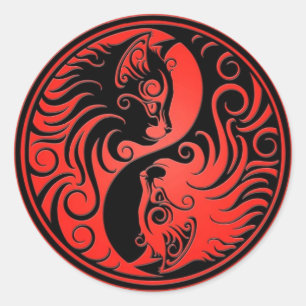 Adesivo Redondo Gatinhos de Yin Yang, vermelhos e pretos