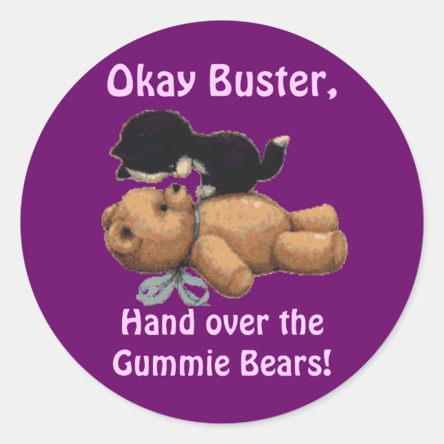 Adesivo Redondo Gatinhos Engraçados E Palitos De Urso (Frente)