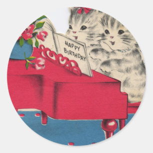 Adesivo Redondo Gatinhos musicais do aniversário
