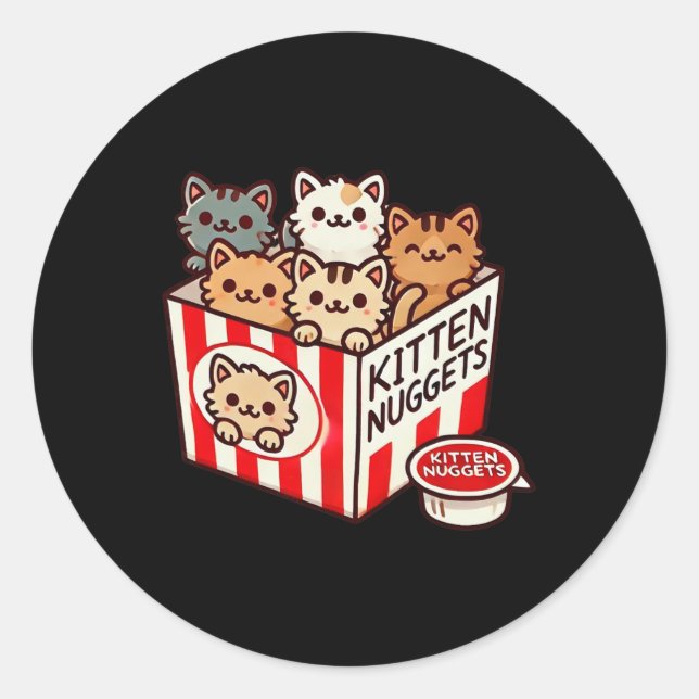 Adesivo Redondo Gatinhos Nuggets Engraçados Comida Pun Gatinho Pin (Frente)