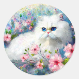 Adesivo Redondo Gatinhos Persa Brancos Olhos Azuis de Gatinho Azul