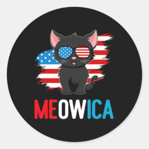 Adesivo Redondo Gato 4 De Julho Meowica Patriotic Kitten American