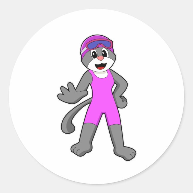 Adesivo Redondo Gato a Nadar com maiô (Frente)