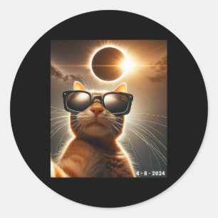 Adesivo Redondo Gato A Tomar Uma Selfie Com O Solar 2024 Eclipse W