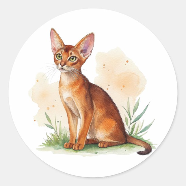 Adesivo Redondo Gato abissal cercado por cores suaves e verde (Frente)