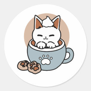 Adesivo Redondo Gato Adorável no Design de Férias de Mug - Gato e