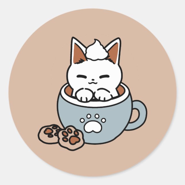 Adesivo Redondo Gato Adorável no Design de Férias de Mug - Gato e  (Frente)