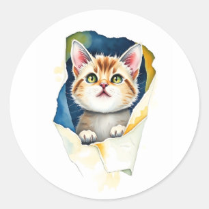 Adesivo Redondo Gato Adorável: Um Design Puro de Cuteness 🐾 ✨