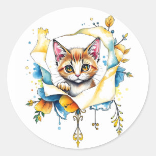 Adesivo Redondo Gato Adorável: Um Design Puro de Cuteness 🐾 ✨