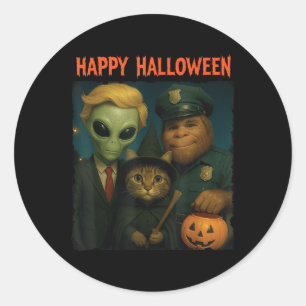 Adesivo Redondo Gato Alien Bigfoot Diversão Halloween Truque Porta