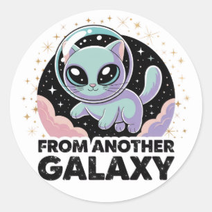 Adesivo Redondo Gato Alien Projeto Cósmico Arte Espacial Gatinho A