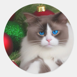 Adesivo Redondo gato ama o gozo da árvore de natal