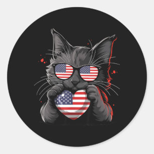 Adesivo Redondo Gato Americano Bandeira EUA Vermelho Branco Azul P