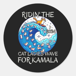 Adesivo Redondo Gato Andando Mulher Azul Onda Para Kamala Harris P