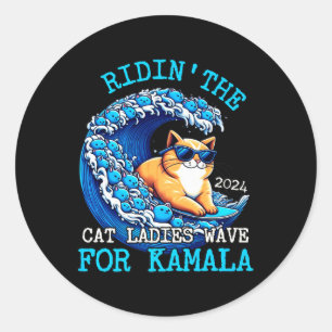 Adesivo Redondo Gato Andando Mulher Azul Onda Para Kamala Harris P