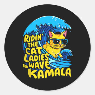 Adesivo Redondo Gato Andando Mulher Azul Onda Para Kamala Harris P