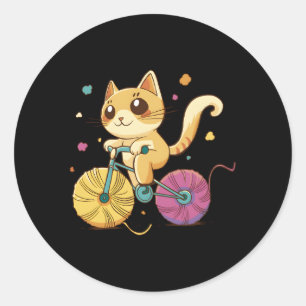 Adesivo Redondo Gato Andando Uma Bicicleta