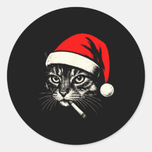 Adesivo Redondo Gato Antigo Fumando Cigarro Natal Gato Papai Noel 