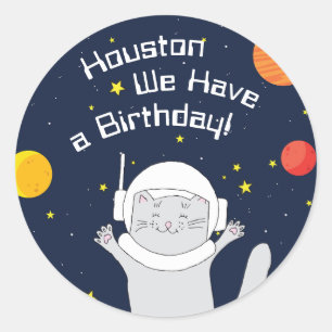 Adesivo Redondo Gato Astronauta Animal Com Capacete Espacial Clipa