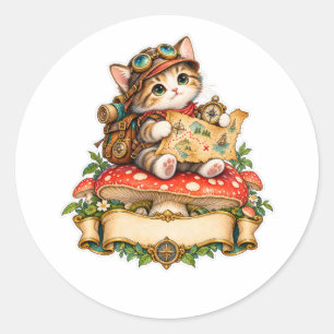 Adesivo Redondo Gato Aventureiro Fofo – Explorador Fantástico com