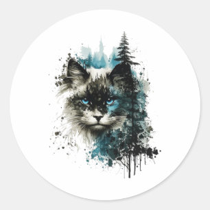 Adesivo Redondo Gato Azul Olhos Gatos Motif Art Forest Animal Cat