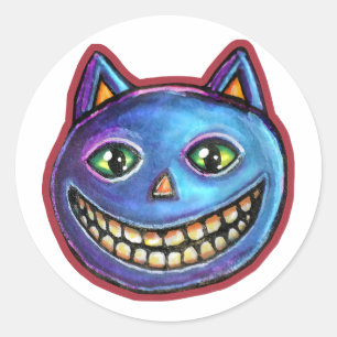 Adesivo Redondo Gato Azul Sorridente Vintage Halloweenies
