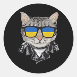 Adesivo Redondo Gato Bandeira da Ucrânia Sungles - Gato Ucraniano 