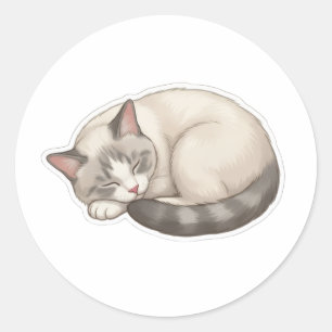 Adesivo Redondo Gato BB Adormecido Fofo e Aconchegante