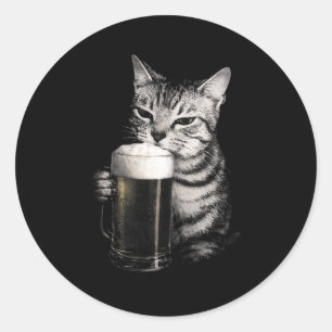 Adesivo Redondo Gato bebe cerveja meme engraçado homens mulheres c