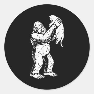 Adesivo Redondo Gato Bigfoot Engraçado Sasquatch Kitty Doce Dia do