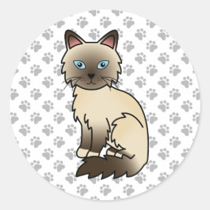 Adesivo Redondo Gato Birman / Ragdoll de Pontos de Chocolate & Pat
