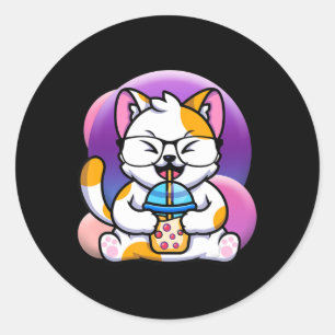 Adesivo Redondo gato boba come ramen anime kawaii neko gato comend