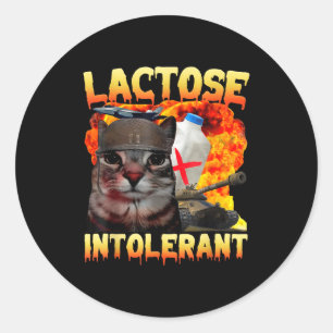 Adesivo Redondo Gato Bobo Intolerante à Lactose Meme Dito Divertid