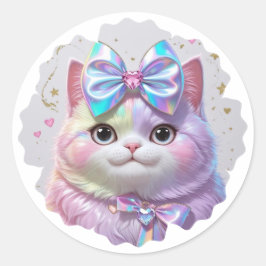 Adesivo Redondo Gato Bonito com arco iridescente