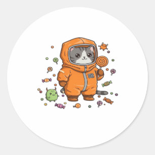 Adesivo Redondo Gato Bonito de Halloween Candy Monster Oversi