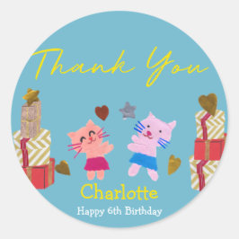 Adesivo Redondo Gato bonito e presentes | festa de aniversário azu