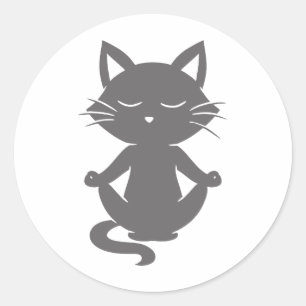 Adesivo Redondo Gato bonito na meditação - Escolher cor de fundo