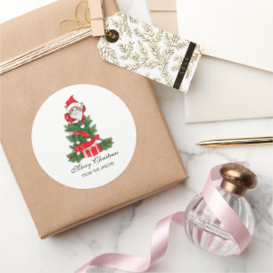 Adesivo Redondo Gato Bonito no Natal Vermelho Personalizado